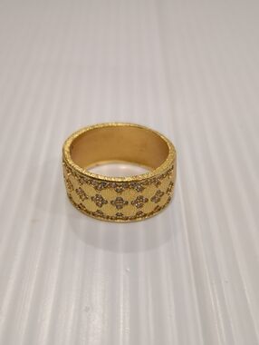 Gold Tone Wide Band Ring with Crystal Accents  Size 8